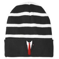 Funny President Trump Suit Lazy Halloween Costume Usa Flag Striped Beanie with Solid Band