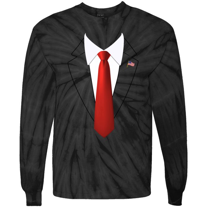 Funny President Trump Suit Lazy Halloween Costume Usa Flag Tie-Dye Long Sleeve Shirt