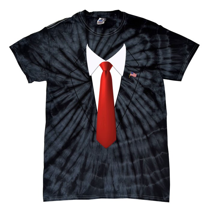 Funny President Trump Suit Lazy Halloween Costume Usa Flag Tie-Dye T-Shirt