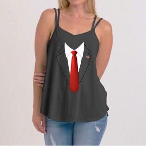 Funny President Trump Suit Lazy Halloween Costume Usa Flag Women's Strappy Tank