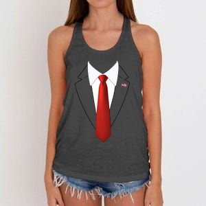 Funny President Trump Suit Lazy Halloween Costume Usa Flag Women's Knotted Racerback Tank