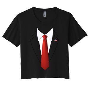 Funny President Trump Suit Lazy Halloween Costume Usa Flag Women's Crop Top Tee