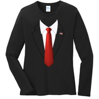 Funny President Trump Suit Lazy Halloween Costume Usa Flag Ladies Long Sleeve Shirt