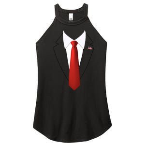 Funny President Trump Suit Lazy Halloween Costume Usa Flag Women's Perfect Tri Rocker Tank