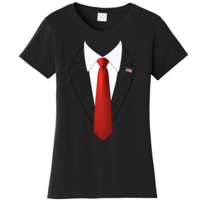 Funny President Trump Suit Lazy Halloween Costume Usa Flag Women's T-Shirt