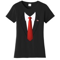 Funny President Trump Suit Lazy Halloween Costume Usa Flag Women's T-Shirt