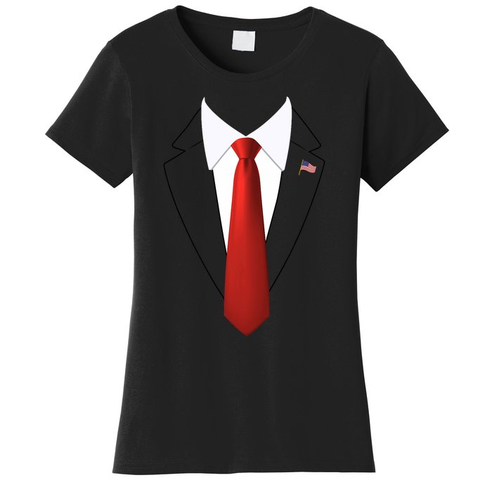 Funny President Trump Suit Lazy Halloween Costume Usa Flag Women's T-Shirt