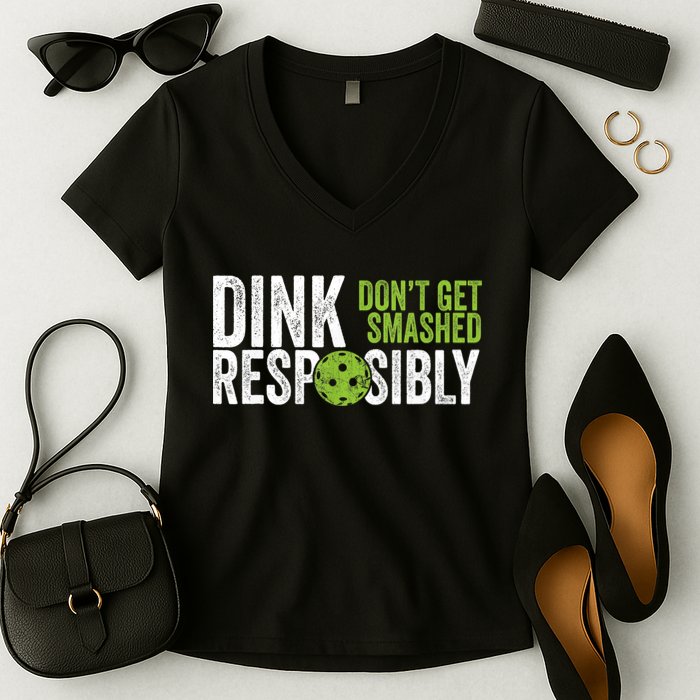 Funny Pickleball Team Clothing Dink Responsibly TShirt Women's V-Neck T-Shirt