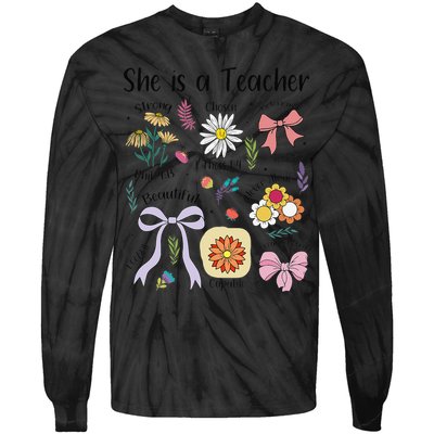 Floral Preppy Teacher Teacher Life Happy Last Day Of School Tie-Dye Long Sleeve Shirt