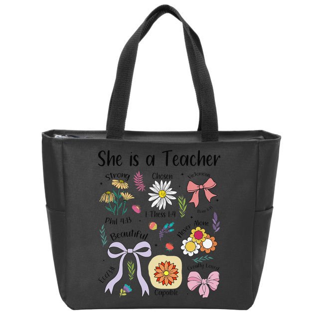 Floral Preppy Teacher Teacher Life Happy Last Day Of School Zip Tote Bag