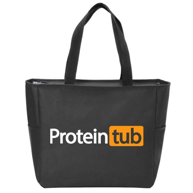 Funny Protein Tub Fun Adult Humor Joke Workout Fitness Gym Zip Tote Bag