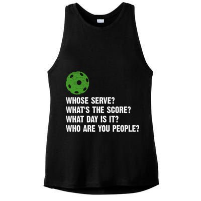 Funny Pickleball Team Whats The Score What Day Is It Who Are You People Ladies PosiCharge Tri-Blend Wicking Tank