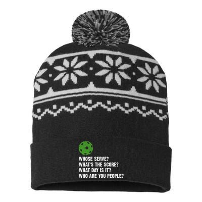 Funny Pickleball Team Whats The Score What Day Is It Who Are You People USA-Made Snowflake Beanie