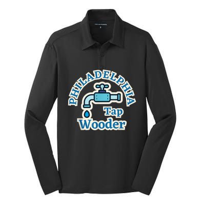 Funny Philadelphia Tap Wooder Water City Hall Parody Silk Touch Performance Long Sleeve Polo