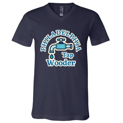 Funny Philadelphia Tap Wooder Water City Hall Parody V-Neck T-Shirt