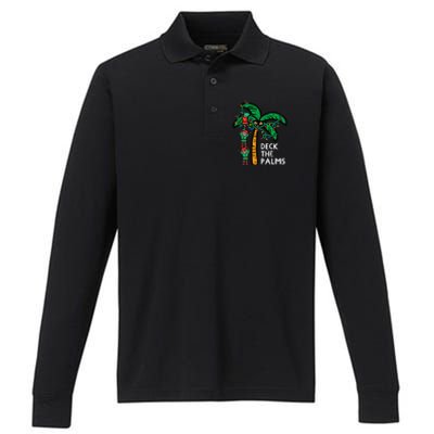 Festive Palm Tree Holiday Cheer Funny Christmas Performance Long Sleeve Polo