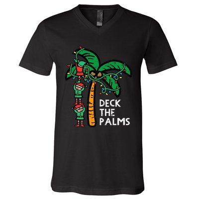 Festive Palm Tree Holiday Cheer Funny Christmas V-Neck T-Shirt