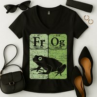 Frog Periodic Table Elements Herpetologist Frog Lover Retro Women's V-Neck T-Shirt