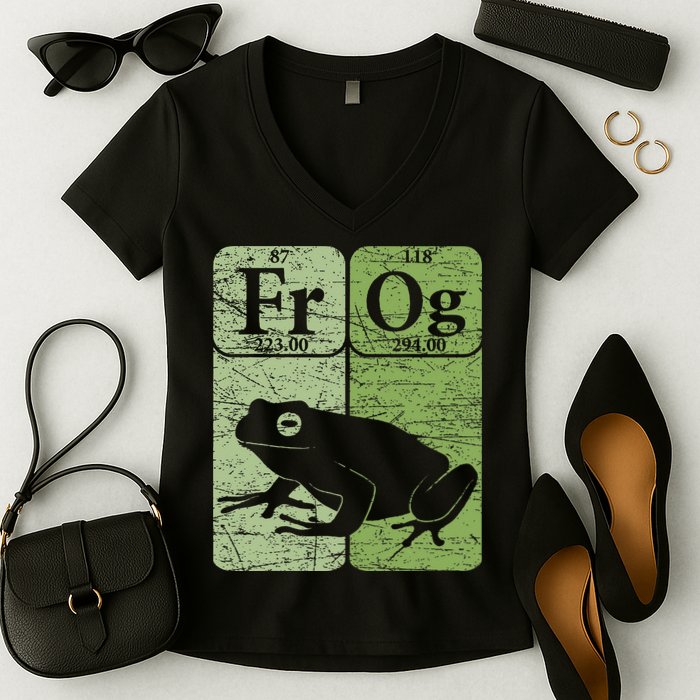 Frog Periodic Table Elements Herpetologist Frog Lover Retro Women's V-Neck T-Shirt