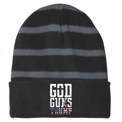 Funny President Trump God Guns Gift Striped Beanie with Solid Band