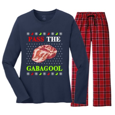 Funny Pass The Gabagool Tacky Ugly Christmas Gabagool Funny Tee Gift Women's Long Sleeve Flannel Pajama Set 