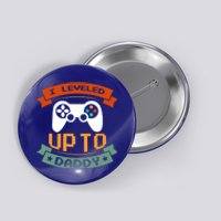 Funny Promoted To Daddy Vintage I Leveled Up To Dad Gift Button