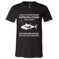 Funny Piano Tuna Fish Music Sarcastic Joke V-Neck T-Shirt