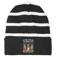 Funny Preschool Teacher Christmas PreK Teacher Xmas Party Striped Beanie with Solid Band