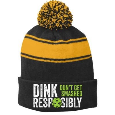 Funny Pickleball Team Clothing Dink Responsibly Stripe Pom Pom Beanie