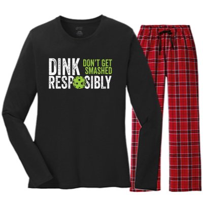 Funny Pickleball Team Clothing Dink Responsibly Women's Long Sleeve Flannel Pajama Set 