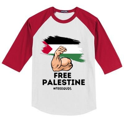 Free Palestine The Power Of The Palestinian Flag Kids Colorblock Raglan Jersey