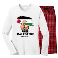 Free Palestine The Power Of The Palestinian Flag Women's Long Sleeve Flannel Pajama Set 