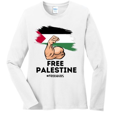 Free Palestine The Power Of The Palestinian Flag Ladies Long Sleeve Shirt