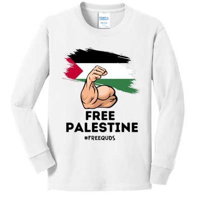 Free Palestine The Power Of The Palestinian Flag Kids Long Sleeve Shirt