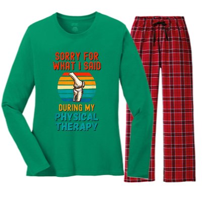 Funny Physical Therapy Surgery Recovery Knee Replacement Women's Long Sleeve Flannel Pajama Set 