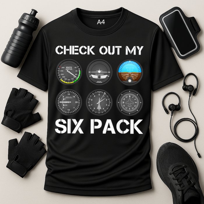 Funny Pilot Top Airplane Six Pack Flight Instruments Gift Cooling Performance Crew T-Shirt