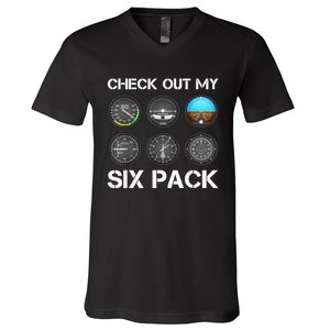 Funny Pilot Top Airplane Six Pack Flight Instruments Gift V-Neck T-Shirt