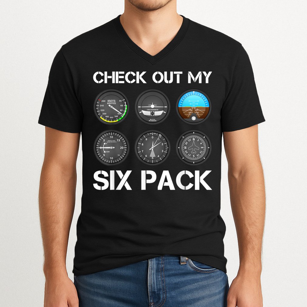Funny Pilot Top Airplane Six Pack Flight Instruments Gift V-Neck T-Shirt