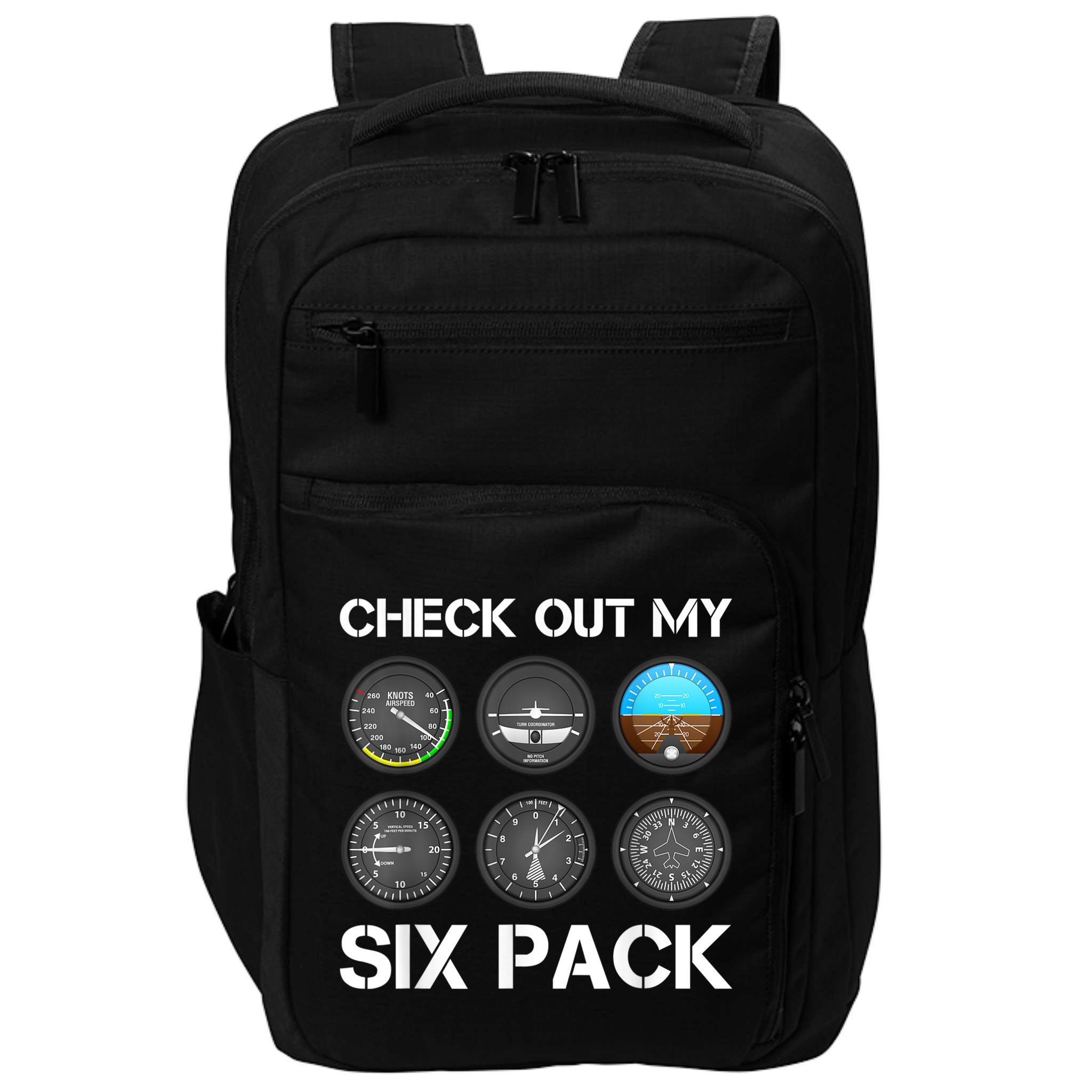 Funny Pilot Top Airplane Six Pack Flight Instruments Gift Impact Tech Backpack