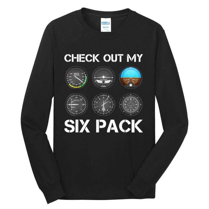 Funny Pilot Top Airplane Six Pack Flight Instruments Gift Tall Long Sleeve T-Shirt