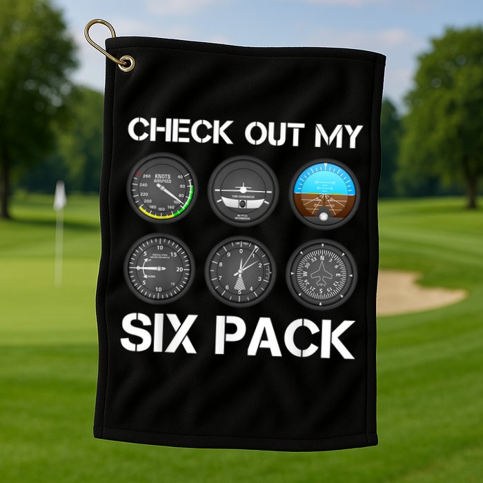 Funny Pilot Top Airplane Six Pack Flight Instruments Gift Golf Towel