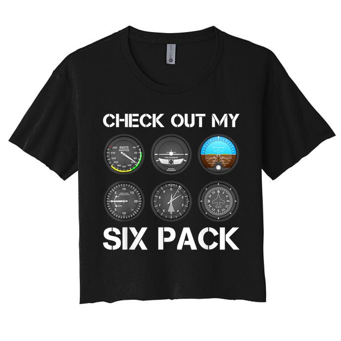Funny Pilot Top Airplane Six Pack Flight Instruments Gift Women's Crop Top Tee
