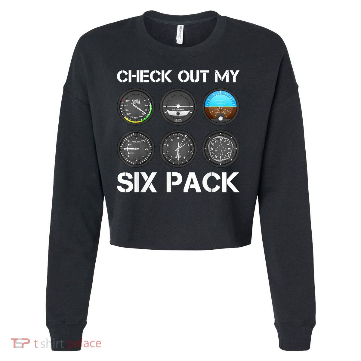Funny Pilot Top Airplane Six Pack Flight Instruments Gift Cropped Pullover Crew