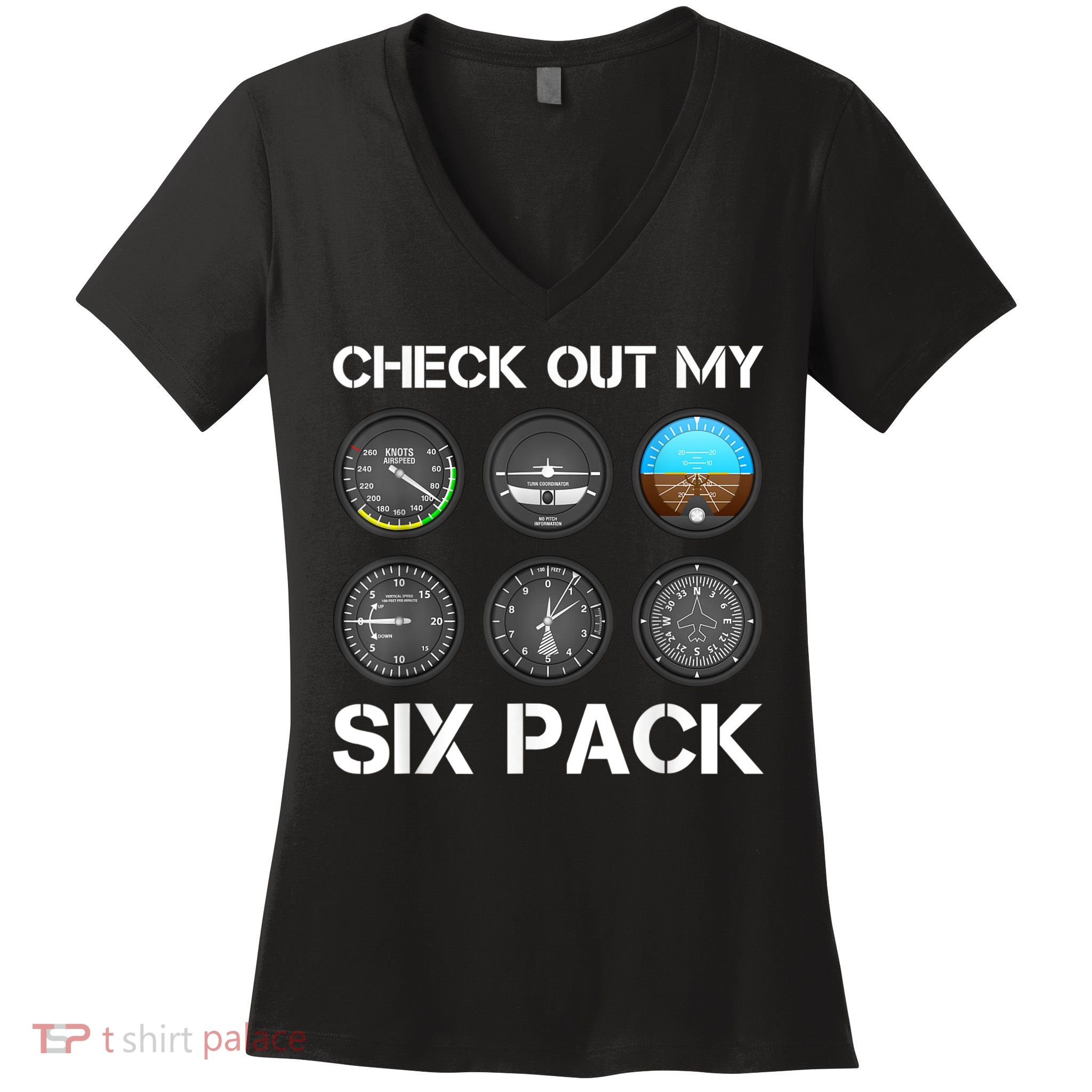 Funny Pilot Top Airplane Six Pack Flight Instruments Gift Women's V-Neck T-Shirt