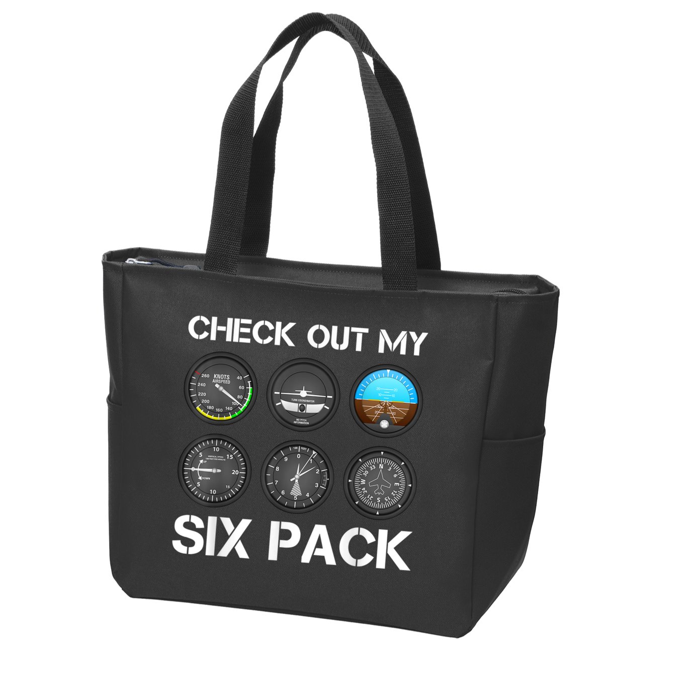 Funny Pilot Top Airplane Six Pack Flight Instruments Gift Zip Tote Bag