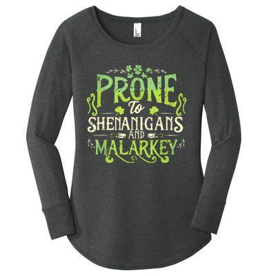 Funny Prone To Shenanigans And Malarkey St Patricks Day Women's Perfect Tri Tunic Long Sleeve Shirt