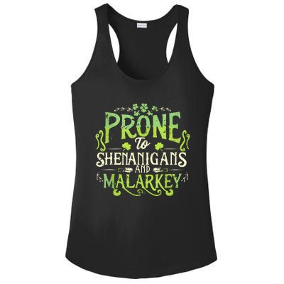 Funny Prone To Shenanigans And Malarkey St Patricks Day Ladies PosiCharge Competitor Racerback Tank