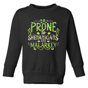 Funny Prone To Shenanigans And Malarkey St Patricks Day Toddler Sweatshirt