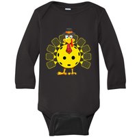 Funny Pickleball Thanksgiving Golf Ball Turkey Lover Baby Long Sleeve Bodysuit