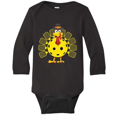 Funny Pickleball Thanksgiving Golf Ball Turkey Lover Baby Long Sleeve Bodysuit